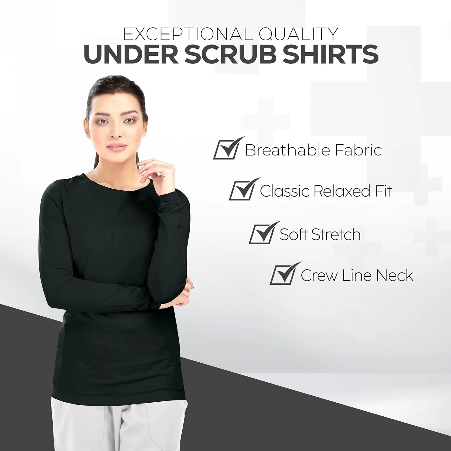 NY Threads Womens Under Scrub Slim Fit Long Sleeve T-Shirt Underscrub Comfort Tee