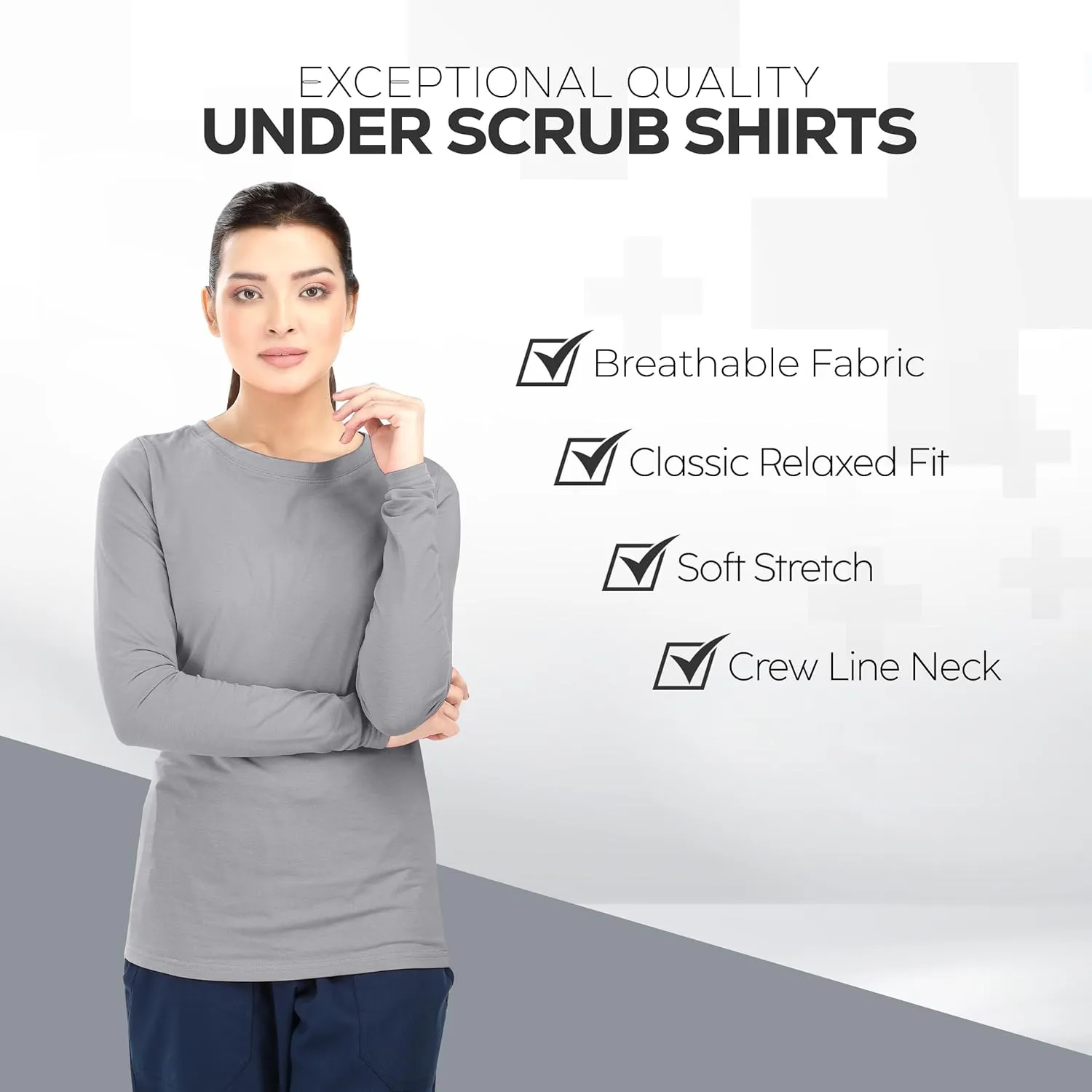 NY Threads Womens Under Scrub Slim Fit Long Sleeve T-Shirt Underscrub Comfort Tee