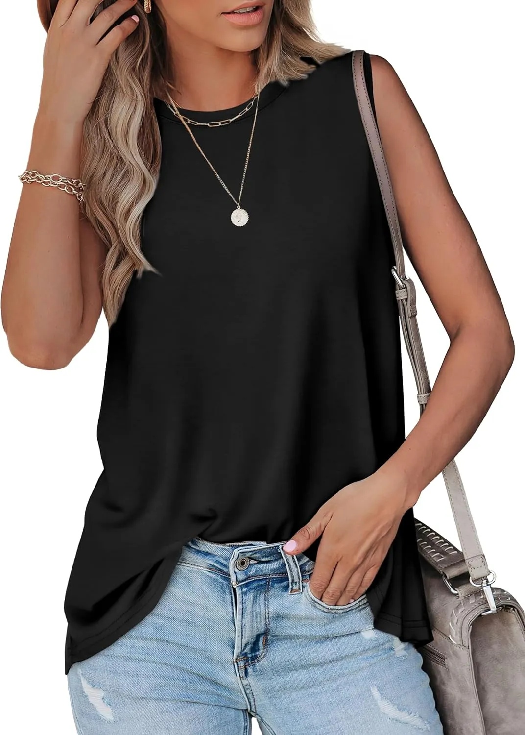 OFEEFAN High Neck Tank Tops for Women Loose Fit Sleeveless Top Summer Clothes Womens Tunic Tops to Wear with Leggings
