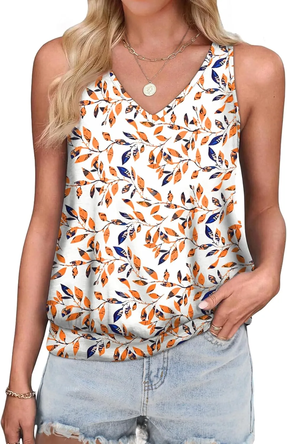 OFEEFAN Womens Tank Tops V Neck Basic Casual Summer Tops Loose Fit Sleeveless Shirts