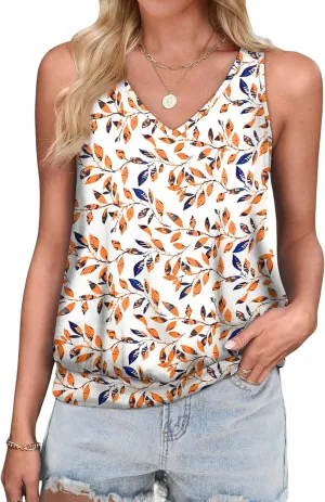 OFEEFAN Womens Tank Tops V Neck Basic Casual Summer Tops Loose Fit Sleeveless Shirts