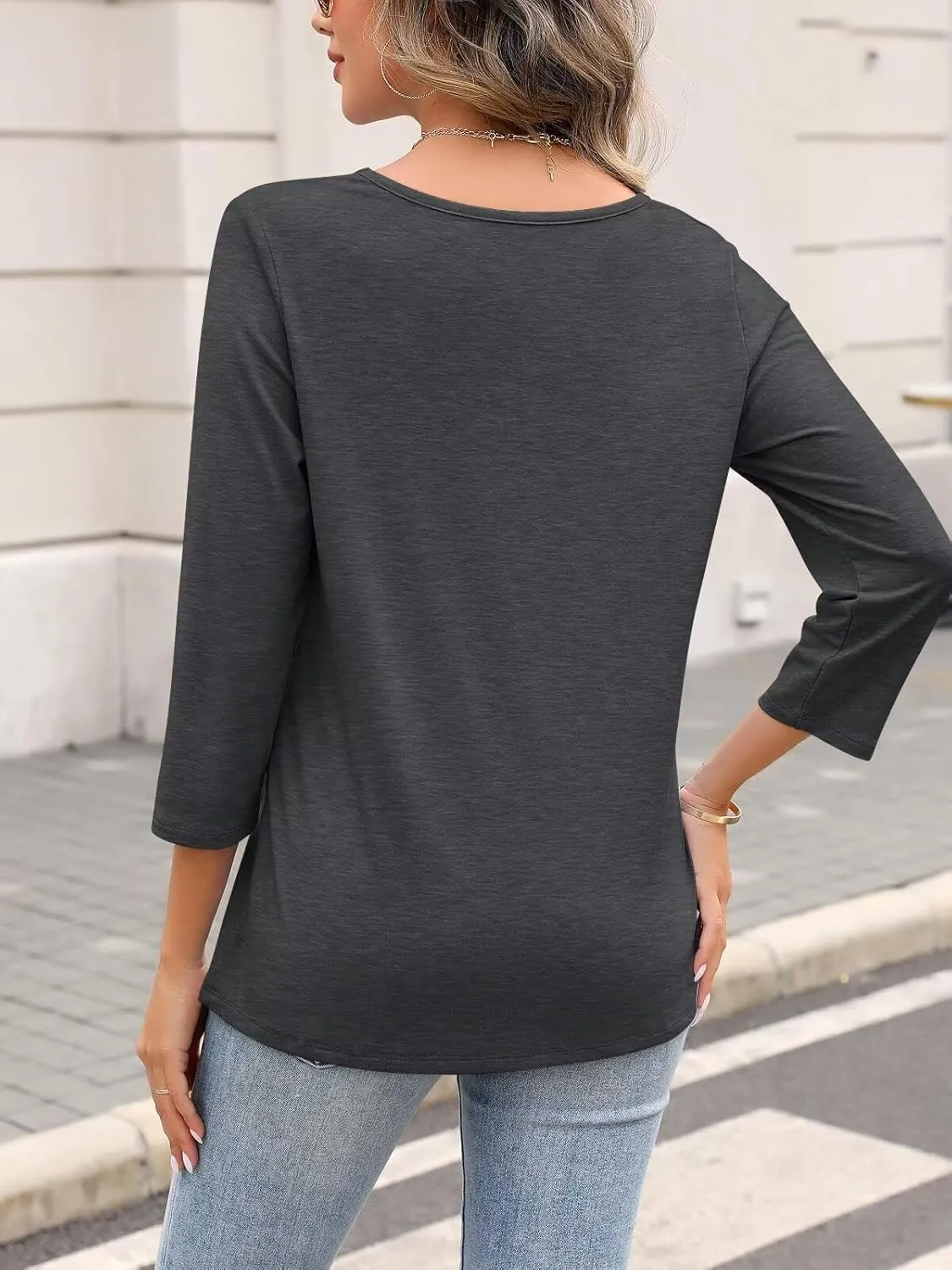 ORANDESIGNE Women's 3/4 Length Sleeves V Neck Tops Shirts Basic Summer Ladies Tees