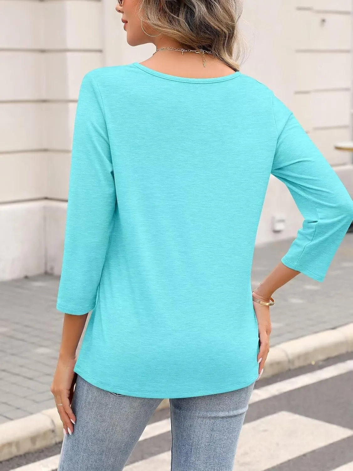 ORANDESIGNE Women's 3/4 Length Sleeves V Neck Tops Shirts Basic Summer Ladies Tees