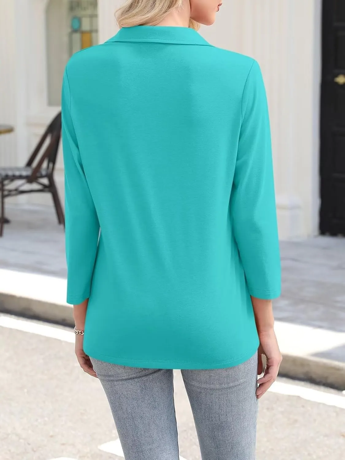 ORANDESIGNE Women's 3/4 Sleeves V Neck Polo Shirts Casual Summer Tops Basic Collar Cute Tees