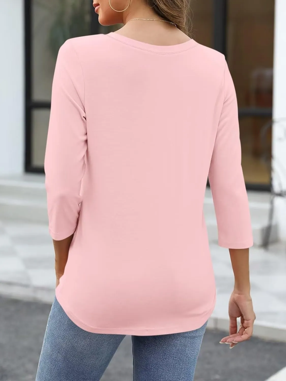 ORANDESIGNE Women's 3/4 Sleeves V Neck T Shirts Casual Summer Tops Basic Tees