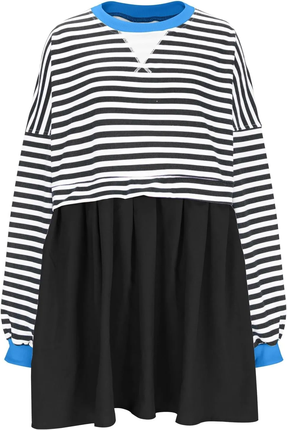 Oversized Sweatshirt Dress Womens Fall Fashion 2024 Long Sleeve Crewneck Patchwork Pullover Tops Pleated Mini Dress