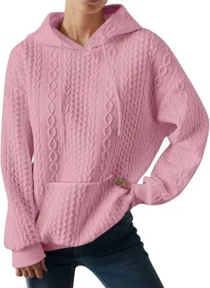 Oversized Sweatshirts for Women Loose Fit Drawstring Waffle Knit Hoodies Casual Cute Solid Long Sleeve Pullover Tops