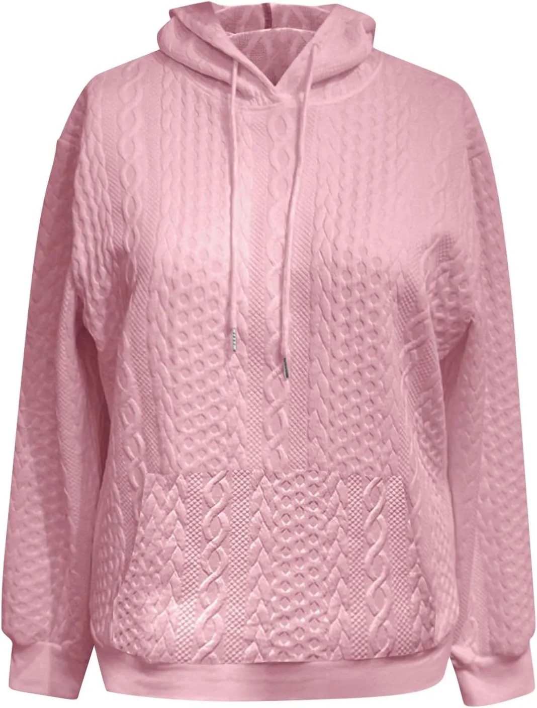 Oversized Sweatshirts for Women Loose Fit Drawstring Waffle Knit Hoodies Casual Cute Solid Long Sleeve Pullover Tops