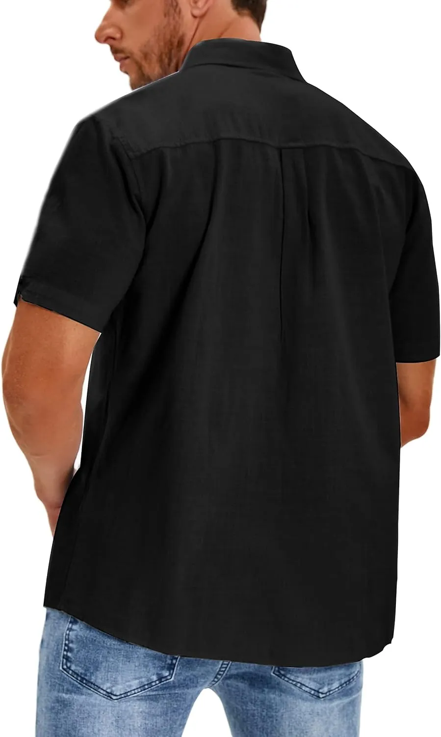Oyamiki Mens Short Sleeve Regular-Fit Shirt Fishing Tees Linen Casual Button-Down Shirts