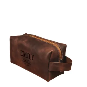 Personalized Bridesmaid Makeup Bag, Maid of Honor Gift, Wedding Shower Gift, Custom Leather Cosmetic Clutch, Women Toiletry Bag, Bride Gifts