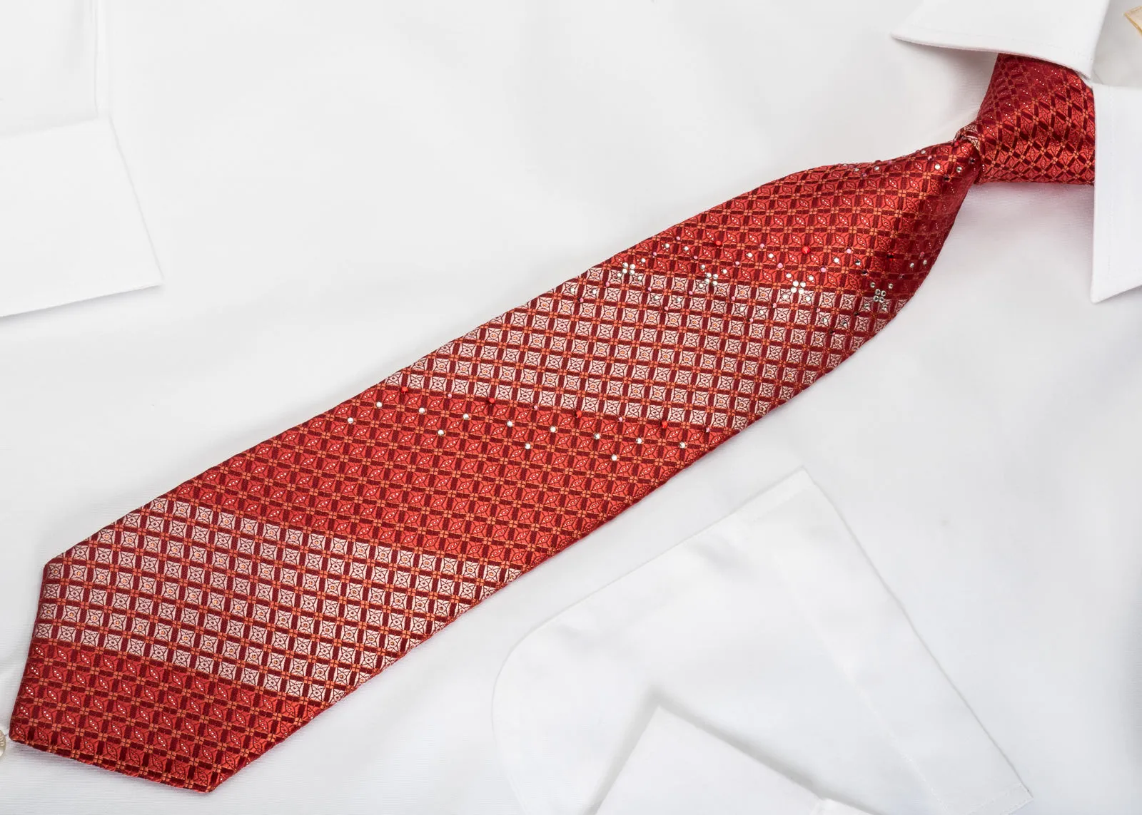 Pierre Cardin Rhinestone Burgundy Trellis On Crimson Red With Silver Sparkles
