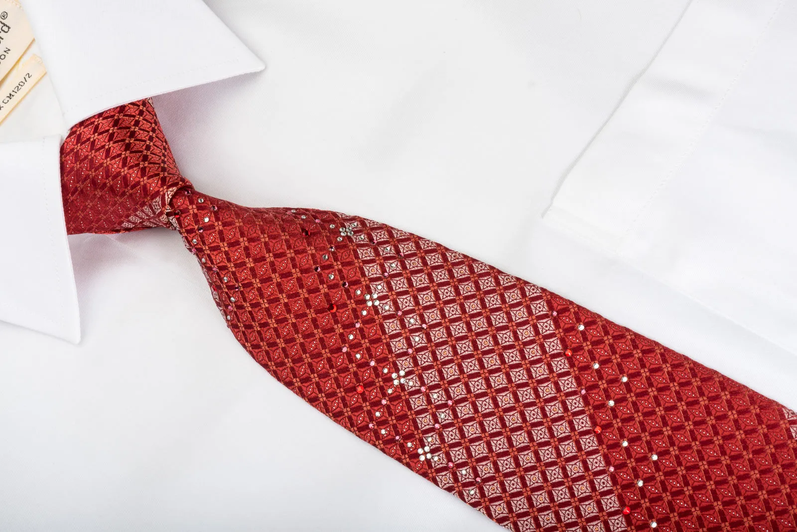 Pierre Cardin Rhinestone Burgundy Trellis On Crimson Red With Silver Sparkles