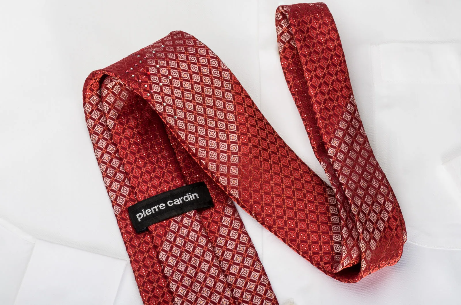 Pierre Cardin Rhinestone Burgundy Trellis On Crimson Red With Silver Sparkles
