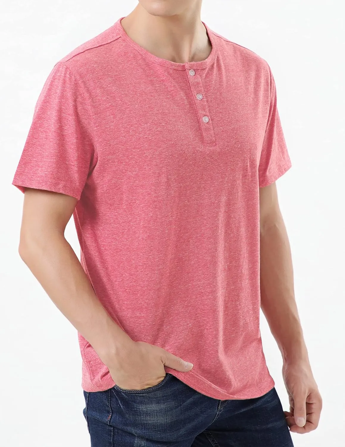 Pink Shirt Men Cotton Blend Short Sleeve Tshirt, Slim Fit Premium Casual Tees