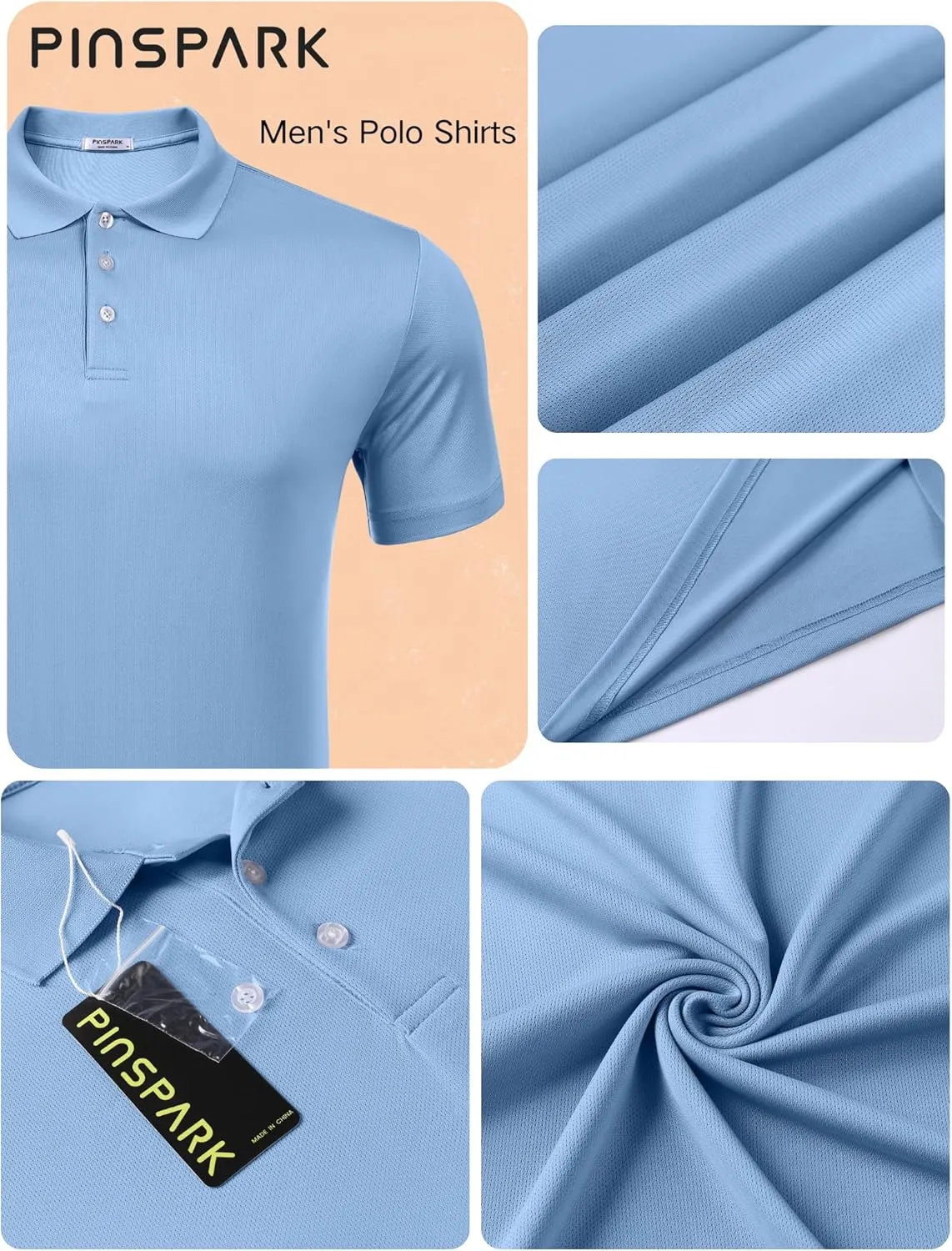 PINSPARK 1/3/4/5 Pack: Golf Polo Shirts for Men Multipacks Quick Dry Short Sleeve Collared Shirt Slim Fit Casual Polos Shirt
