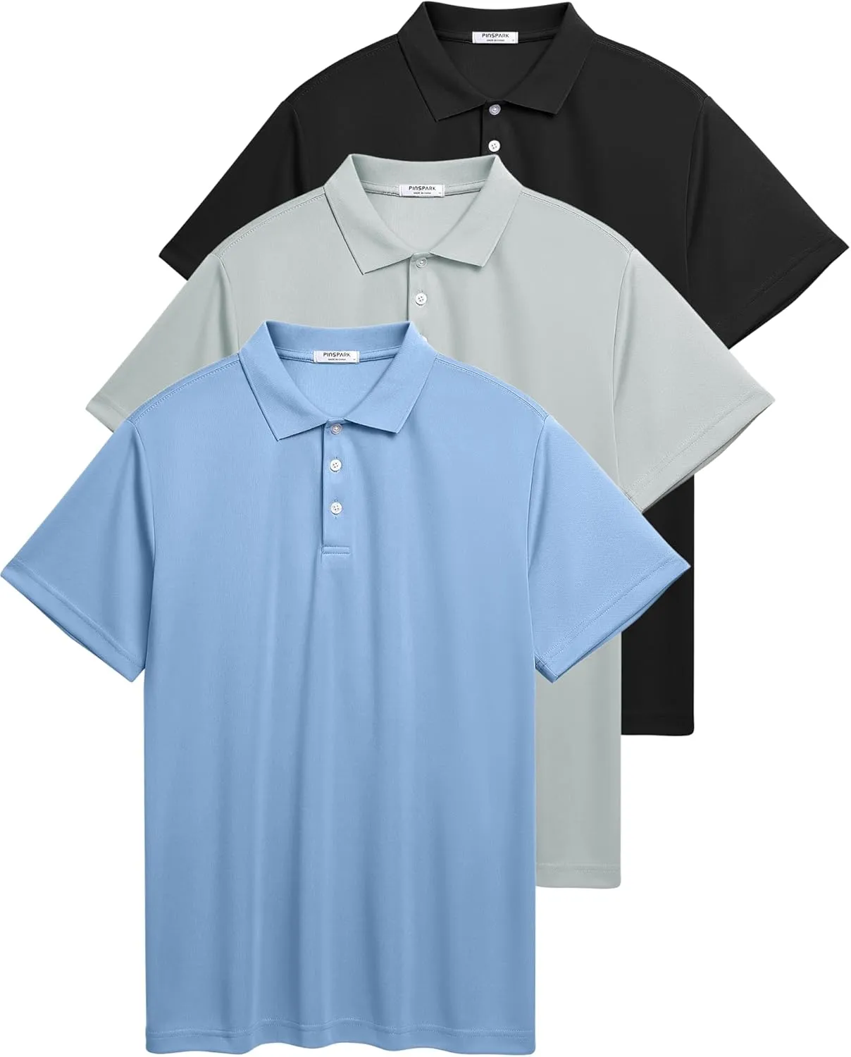 PINSPARK 1/3/4/5 Pack: Golf Polo Shirts for Men Multipacks Quick Dry Short Sleeve Collared Shirt Slim Fit Casual Polos Shirt