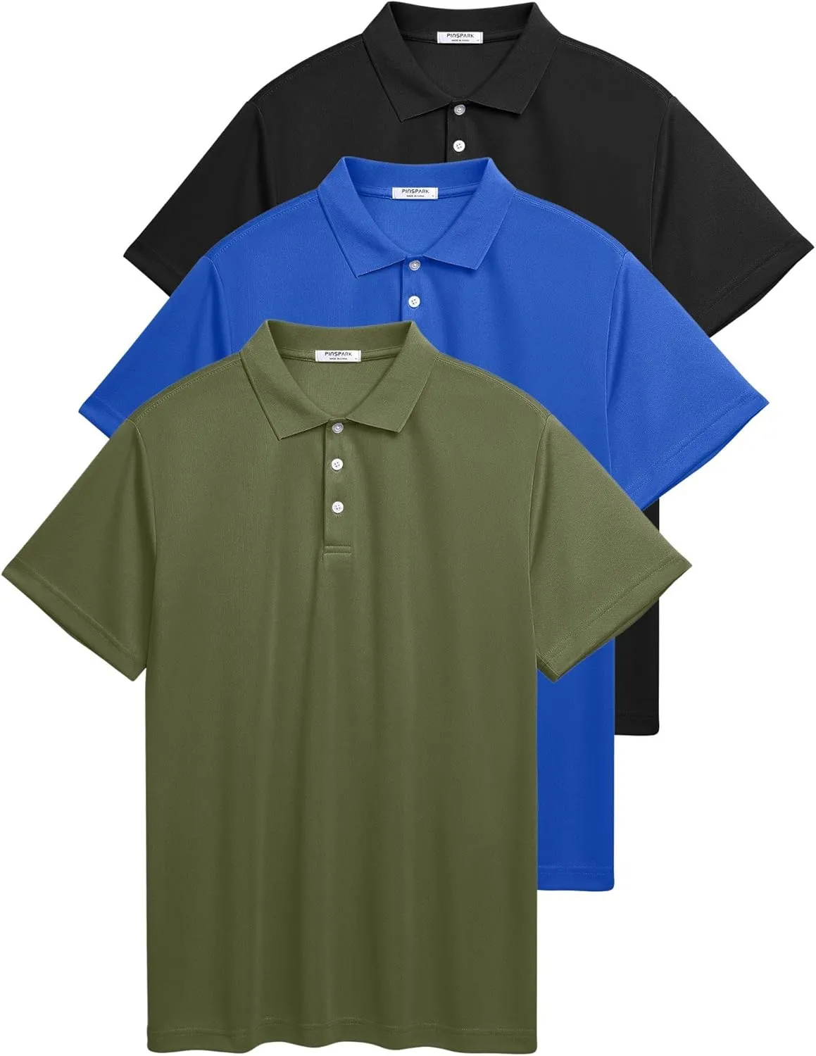 PINSPARK 1/3/4/5 Pack: Golf Polo Shirts for Men Multipacks Quick Dry Short Sleeve Collared Shirt Slim Fit Casual Polos Shirt
