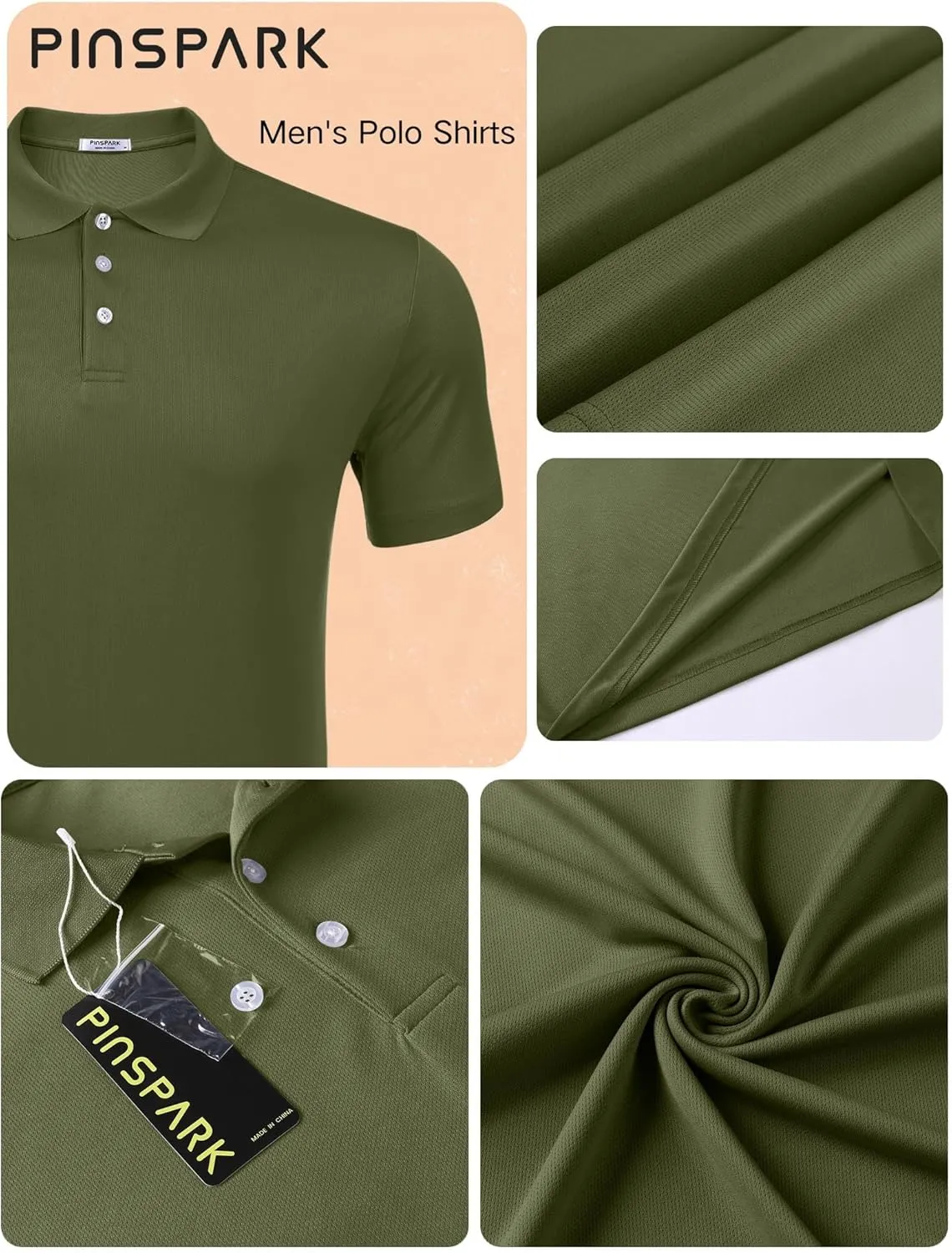 PINSPARK 1/3/4/5 Pack: Golf Polo Shirts for Men Multipacks Quick Dry Short Sleeve Collared Shirt Slim Fit Casual Polos Shirt