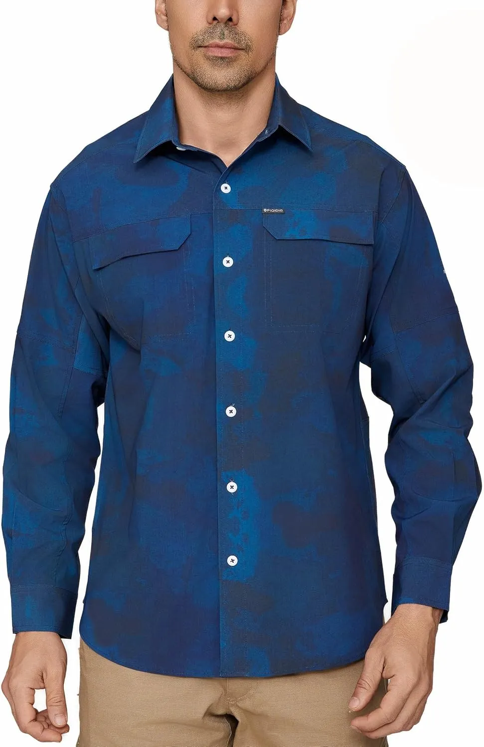 PIQIDIG Men's Long Sleeve Sun Protection Shirts UPF 50  Quick Dry Button Down Shirts Hiking Fishing Camping Travel Work