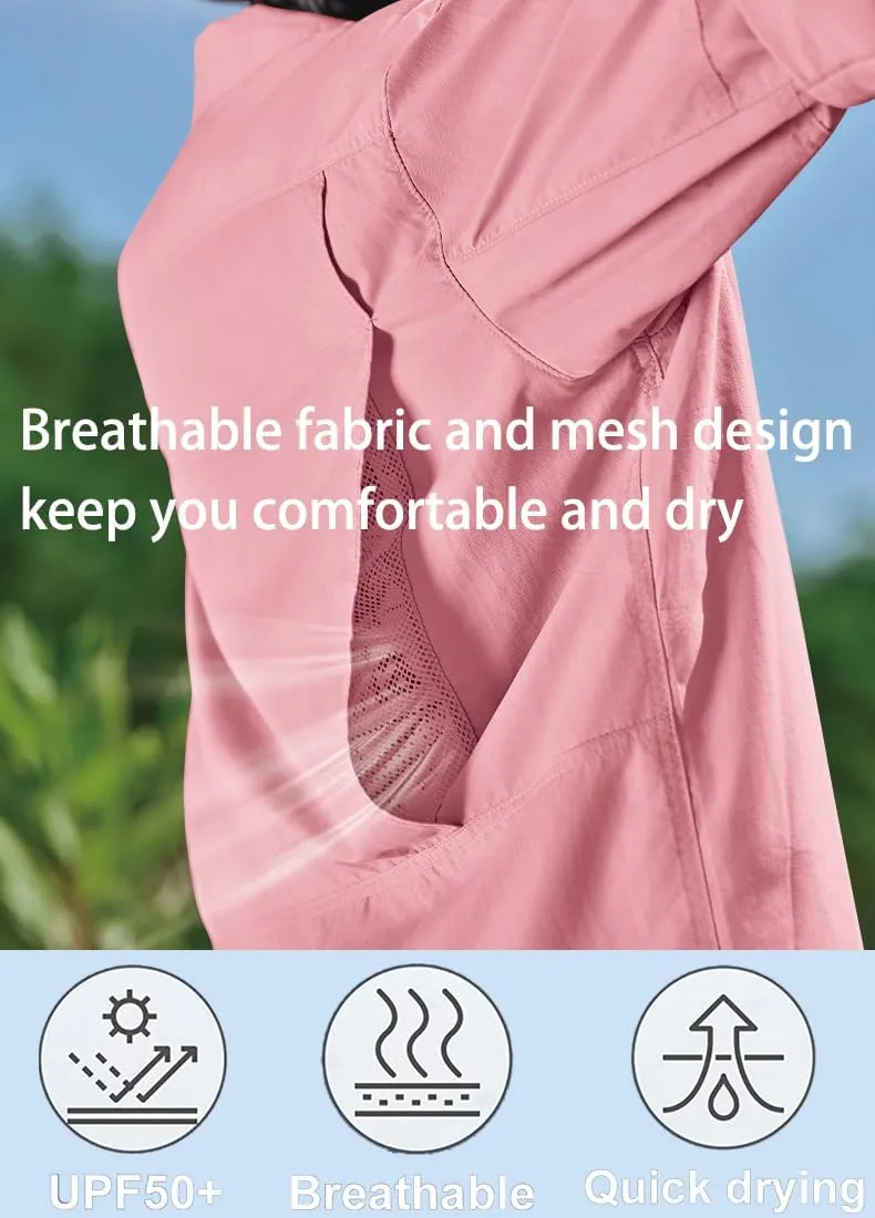 PIQIDIG Men's Long Sleeve Sun Protection Shirts UPF 50  Quick Dry Button Down Shirts Hiking Fishing Camping Travel Work