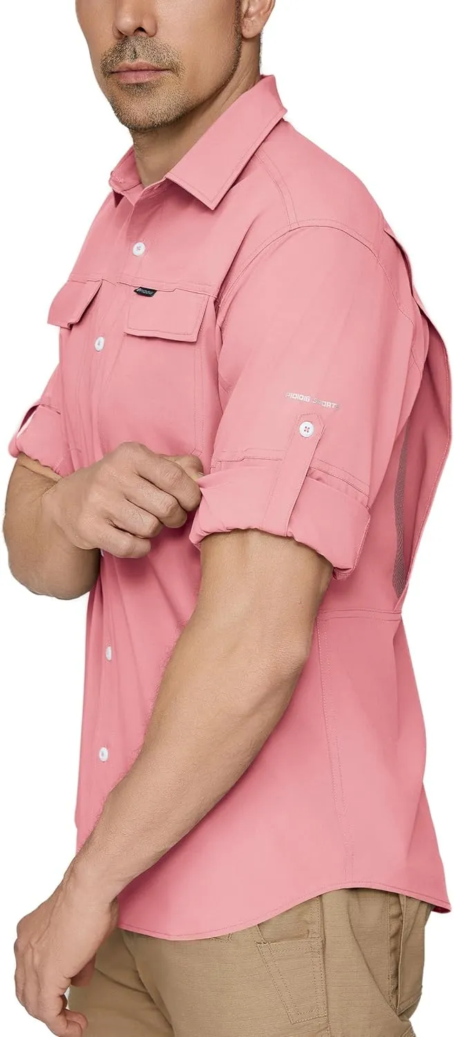 PIQIDIG Men's Long Sleeve Sun Protection Shirts UPF 50  Quick Dry Button Down Shirts Hiking Fishing Camping Travel Work