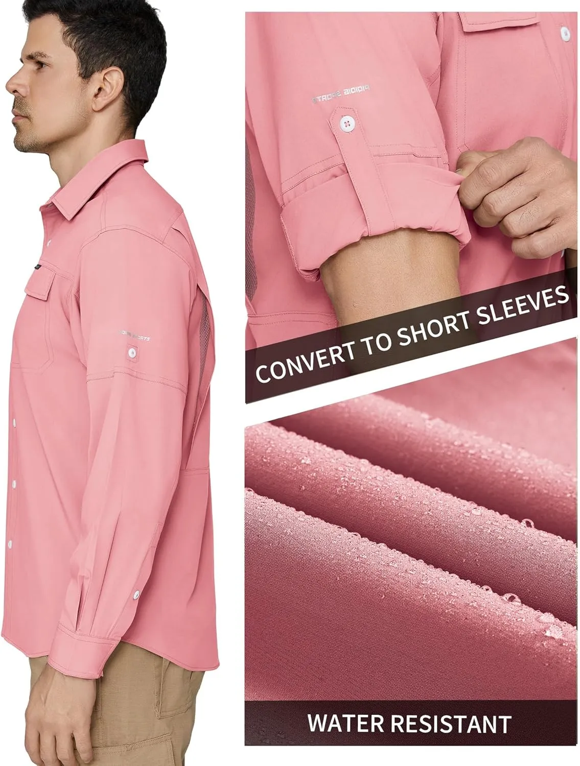 PIQIDIG Men's Long Sleeve Sun Protection Shirts UPF 50  Quick Dry Button Down Shirts Hiking Fishing Camping Travel Work