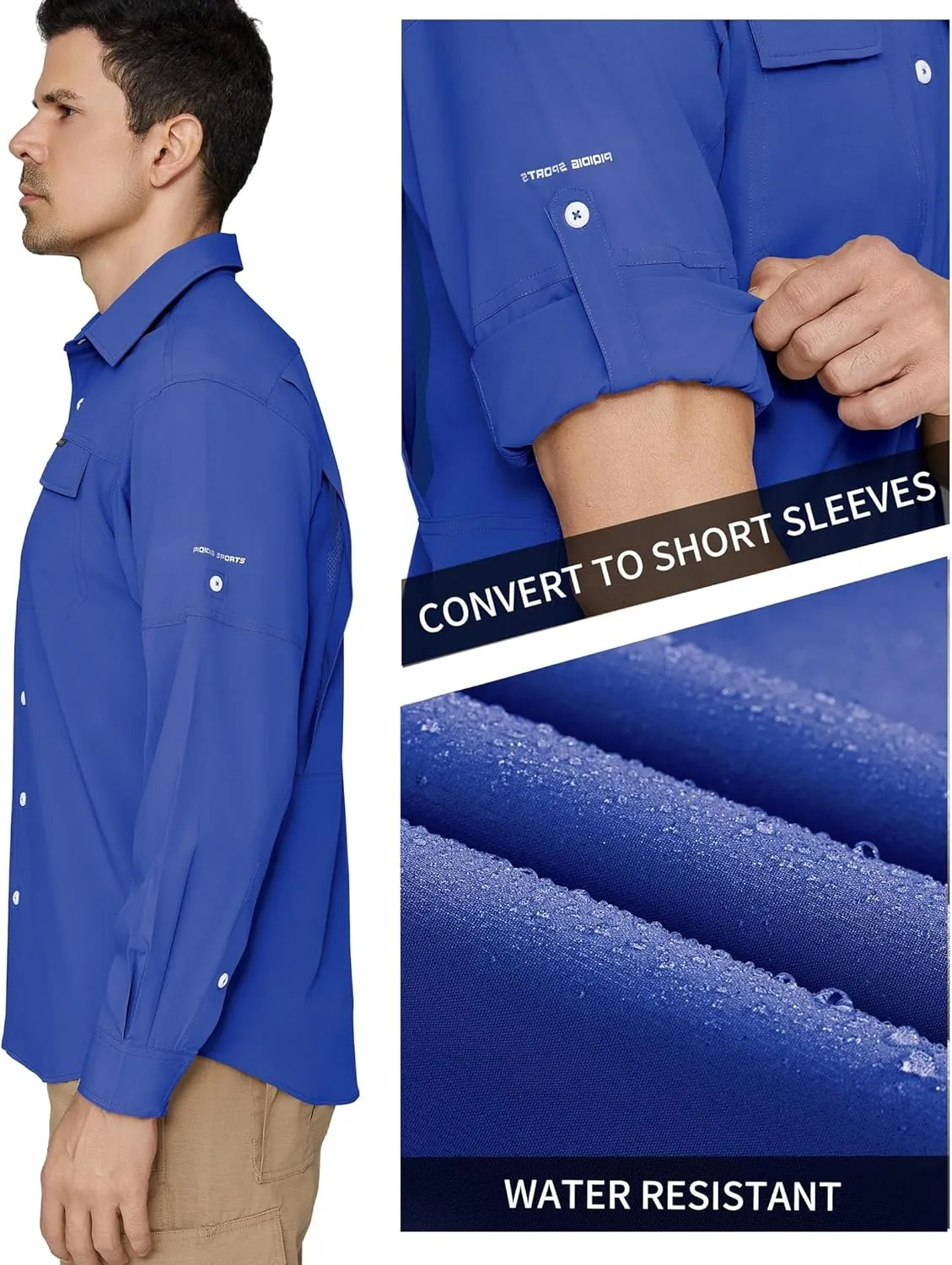 PIQIDIG Men's Long Sleeve Sun Protection Shirts UPF 50  Quick Dry Button Down Shirts Hiking Fishing Camping Travel Work