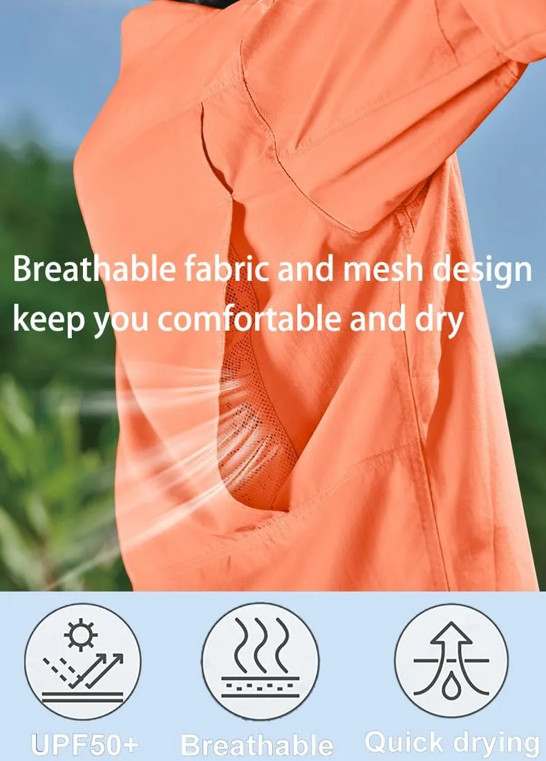 PIQIDIG Men's Long Sleeve Sun Protection Shirts UPF 50  Quick Dry Button Down Shirts Hiking Fishing Camping Travel Work