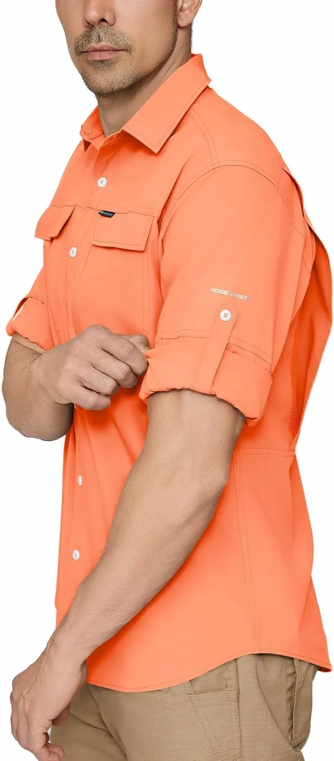 PIQIDIG Men's Long Sleeve Sun Protection Shirts UPF 50  Quick Dry Button Down Shirts Hiking Fishing Camping Travel Work