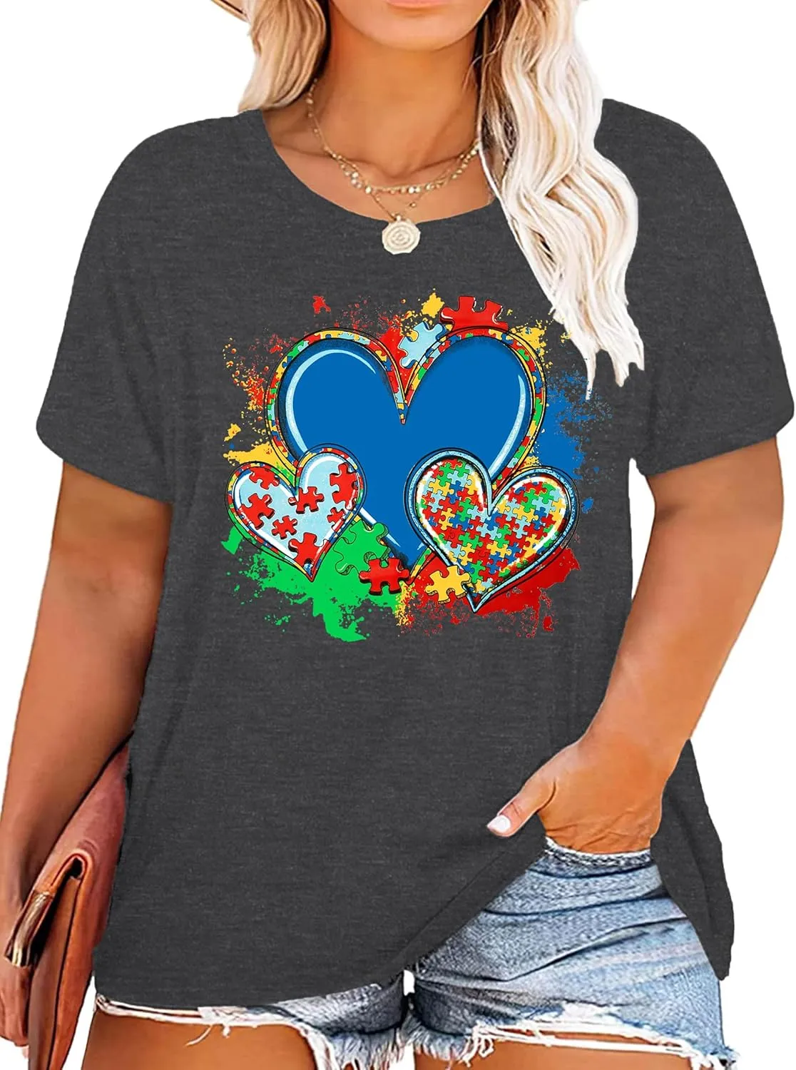 Plus Size Autism Shirt for Women Be Kind Autism Tshirt Autism Heart Graphic Tees Autism Accept Tops