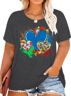 Plus Size Autism Shirt for Women Be Kind Autism Tshirt Autism Heart Graphic Tees Autism Accept Tops