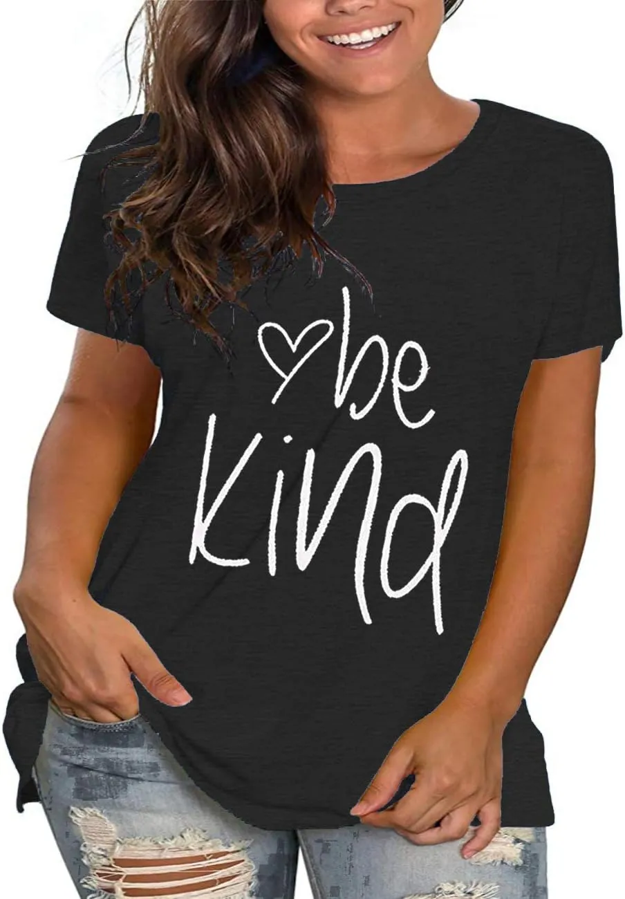Plus Size Be Kind Shirts Womens Graphic Tees Tshirt Short Sleeve Summer Tunic Tops