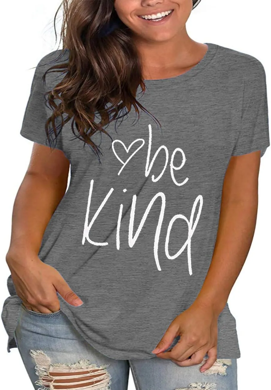 Plus Size Be Kind Shirts Womens Graphic Tees Tshirt Short Sleeve Summer Tunic Tops