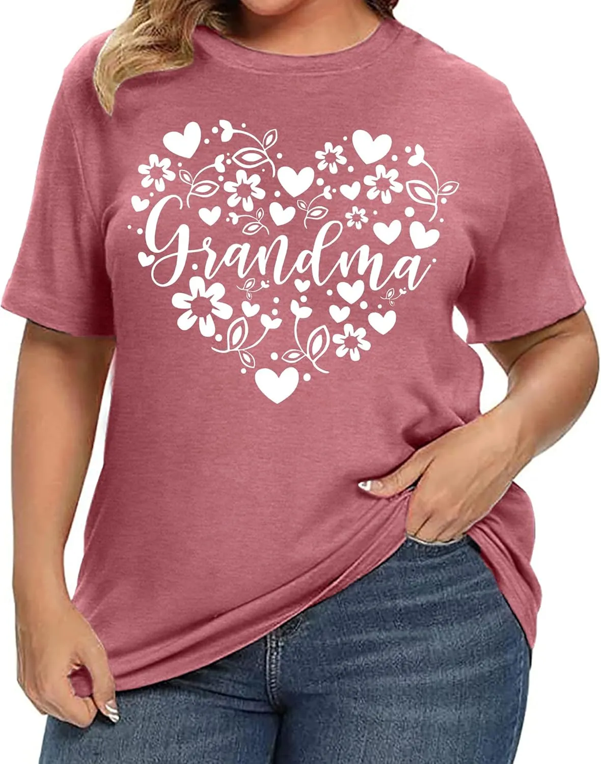 Plus Size Grandma Shirts for Women Grandma Heart Tshirt Mama Floral Tees Casual Short Sleeve Tops