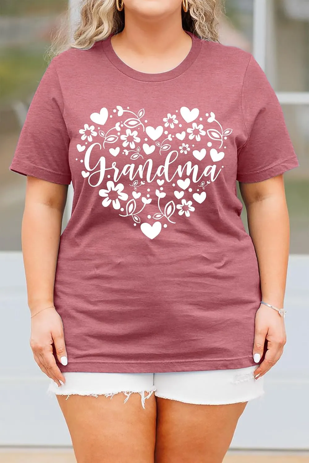 Plus Size Grandma Shirts for Women Grandma Heart Tshirt Mama Floral Tees Casual Short Sleeve Tops