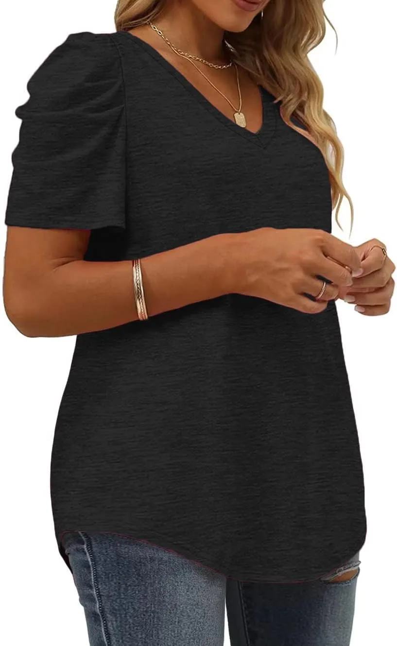 Plus-Size Tops for Women Short Sleeve T Shirts V Neck Tunic Tees XL-5XL