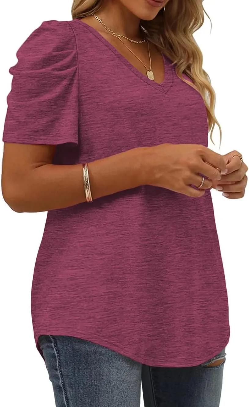 Plus-Size Tops for Women Short Sleeve T Shirts V Neck Tunic Tees XL-5XL