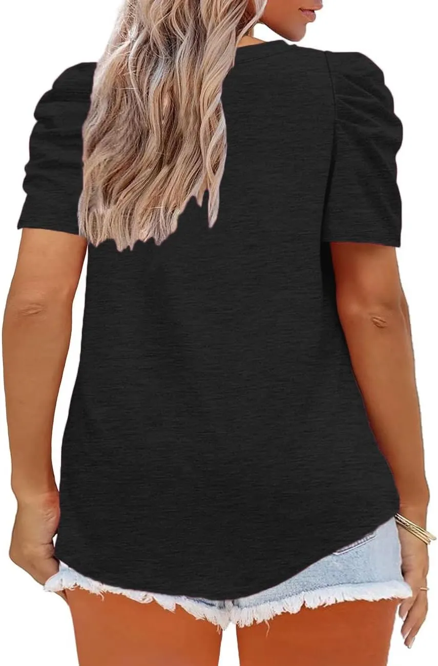 Plus-Size Tops for Women Short Sleeve T Shirts V Neck Tunic Tees XL-5XL