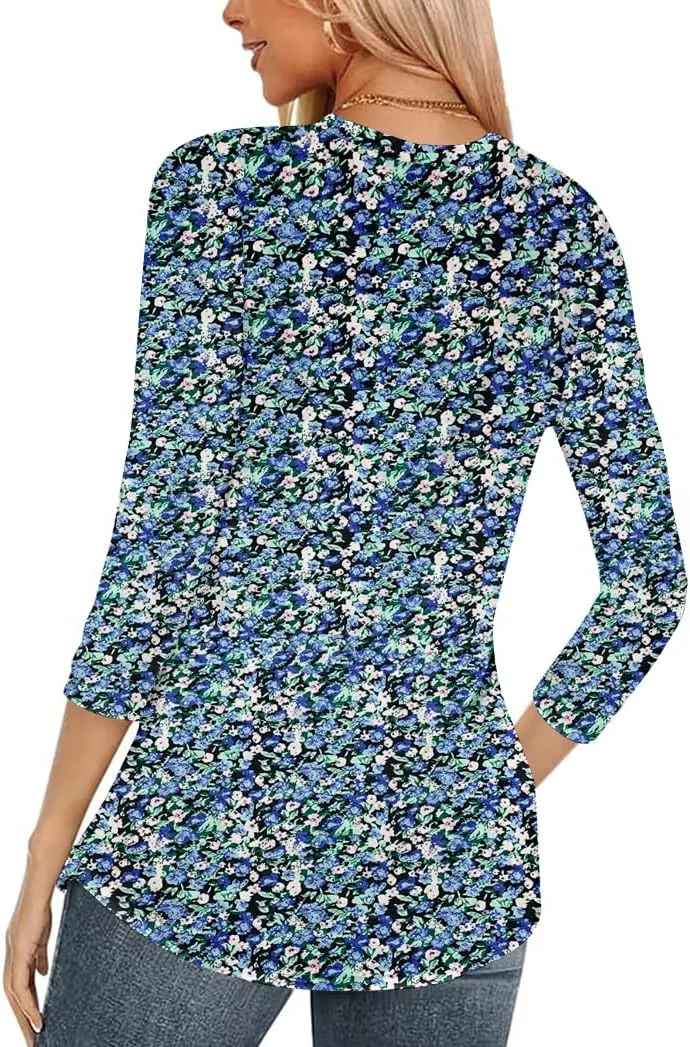 Poetsky Womens 3/4 Sleeve V Neck T Shirts Summer Casual Tops Basic Tees