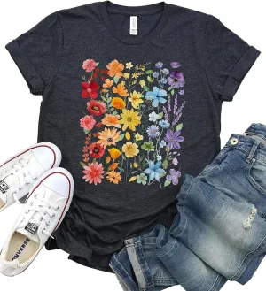 Pride Tshirt for Women Wildflowers Rainbow Shirt Floral LGBTQ T-Shirt Vintage Boho Flowers Graphic Tees Tops