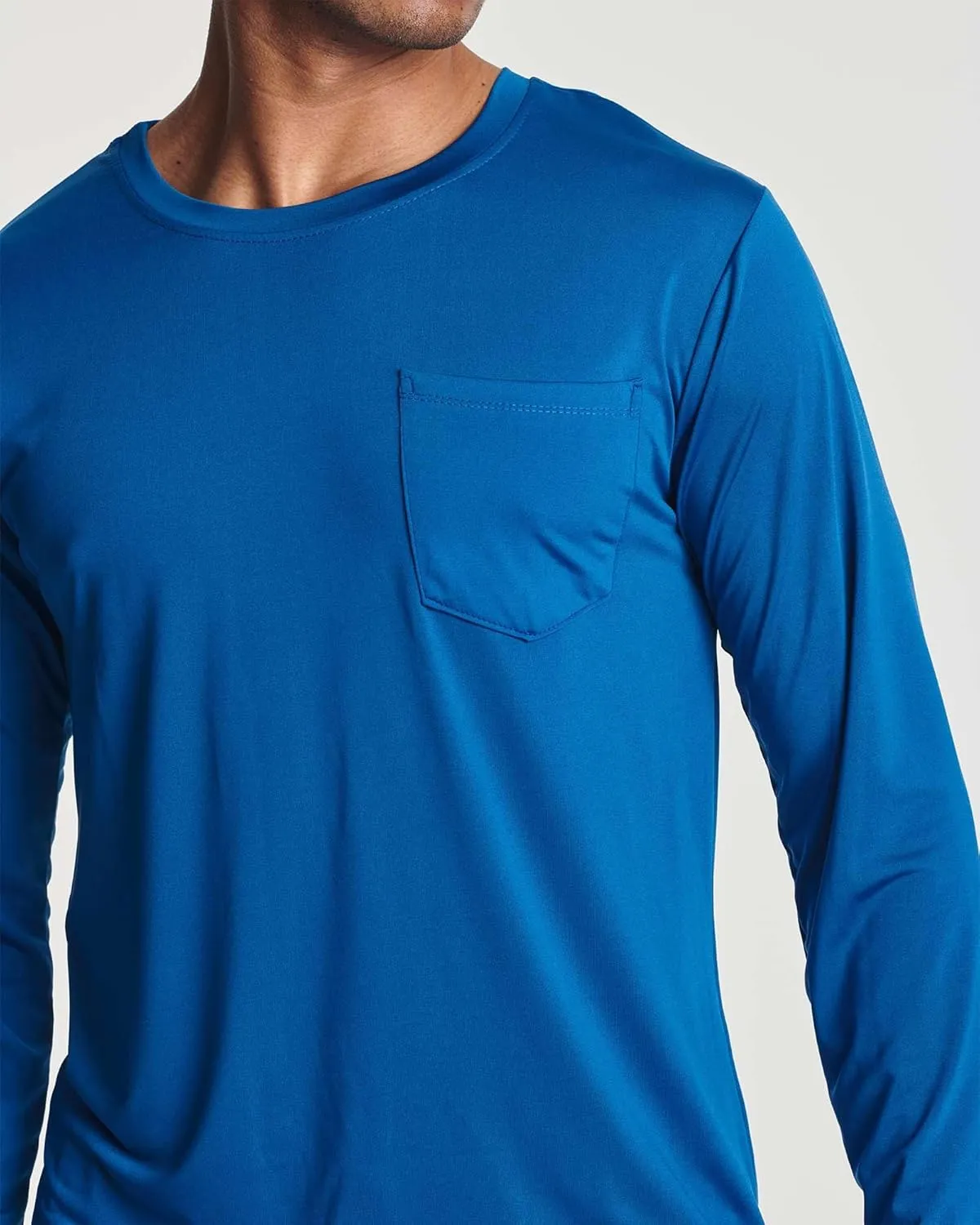 Real Essentials 4 Pack: Men's Dry-Fit Active Athletic Long Sleeve Pocket Crew T-Shirt Outdoors UPF 50 S-5XLT