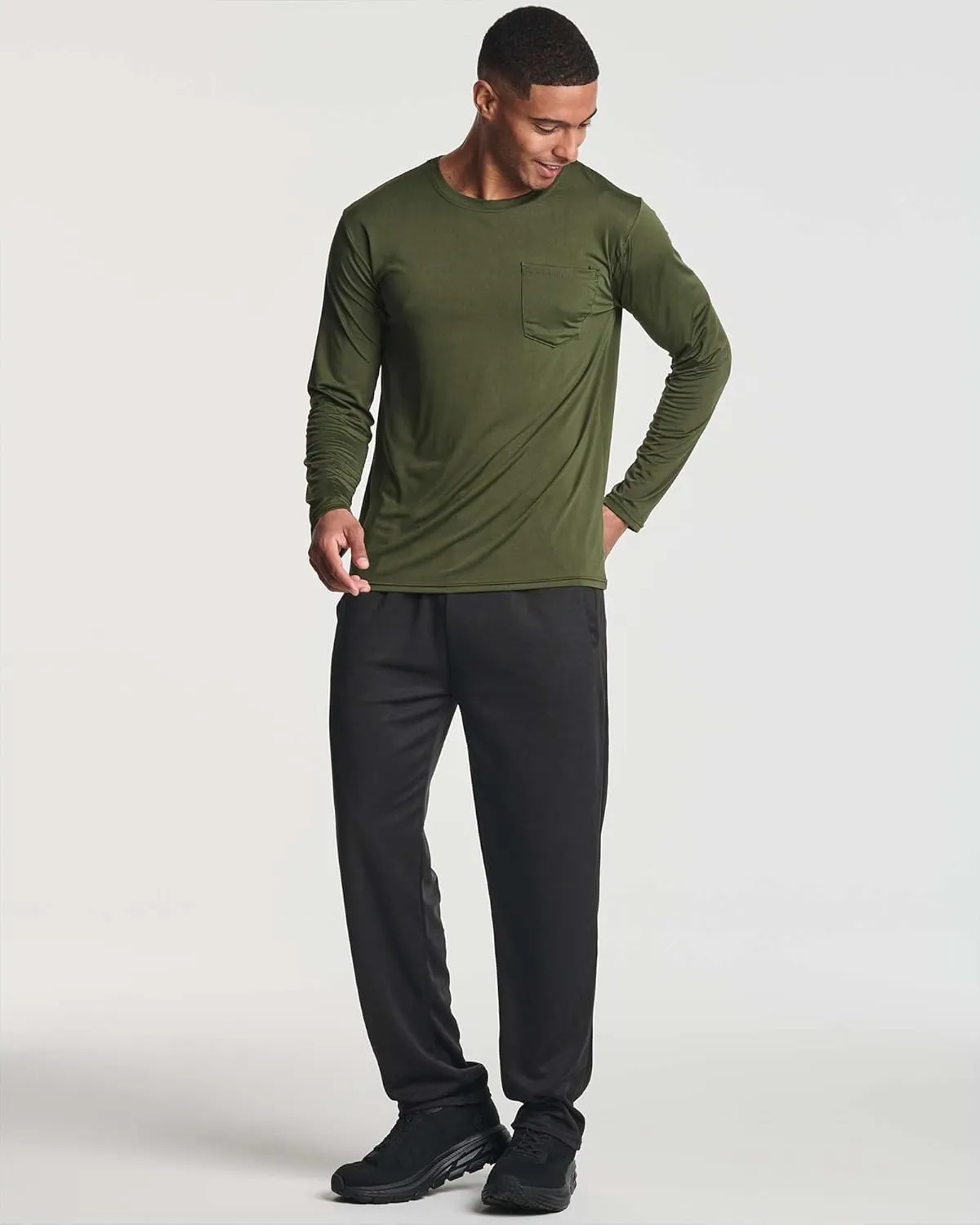 Real Essentials 4 Pack: Men's Dry-Fit Active Athletic Long Sleeve Pocket Crew T-Shirt Outdoors UPF 50 S-5XLT