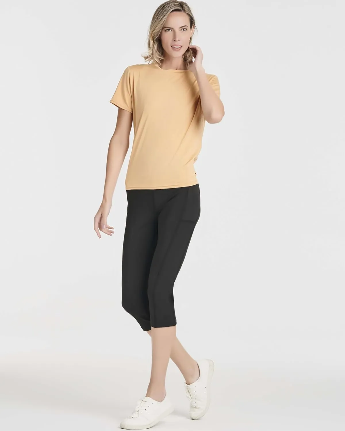 Real Essentials 5 Pack: Women's Short Sleeve Open Back Tie Back Dry-Fit T-Shirt Yoga Gym Workout Top