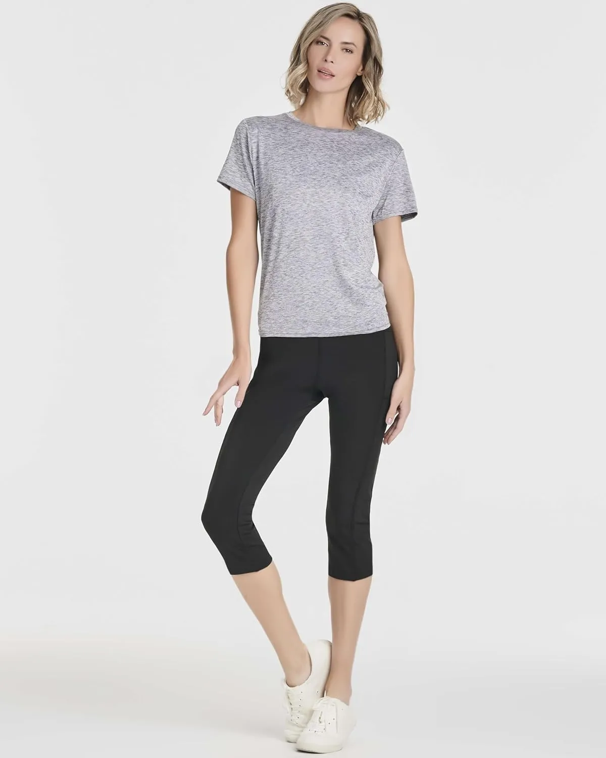 Real Essentials 5 Pack: Women's Short Sleeve Open Back Tie Back Dry-Fit T-Shirt Yoga Gym Workout Top