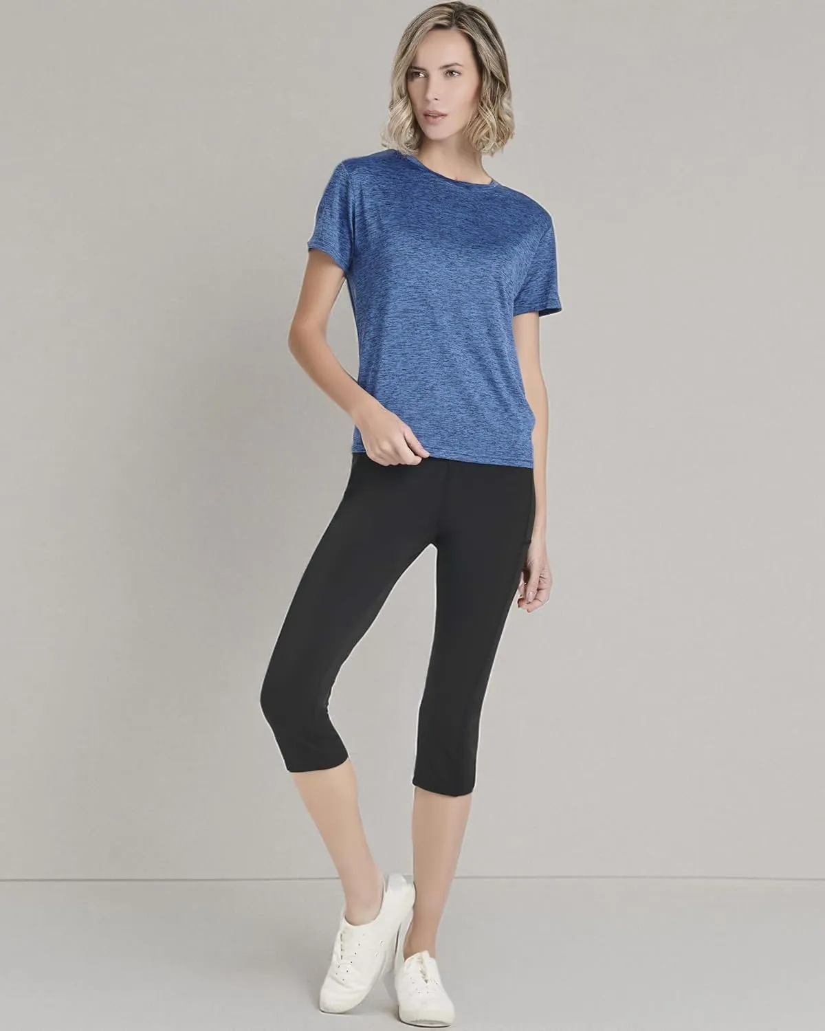 Real Essentials 5 Pack: Women's Short Sleeve Open Back Tie Back Dry-Fit T-Shirt Yoga Gym Workout Top