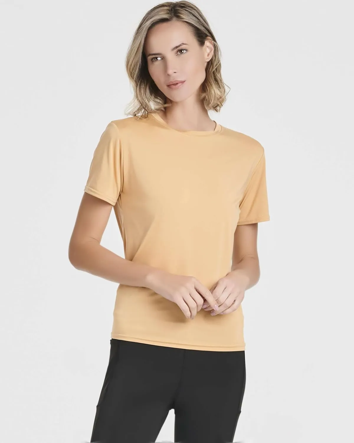 Real Essentials 5 Pack: Women's Short Sleeve Open Back Tie Back Dry-Fit T-Shirt Yoga Gym Workout Top