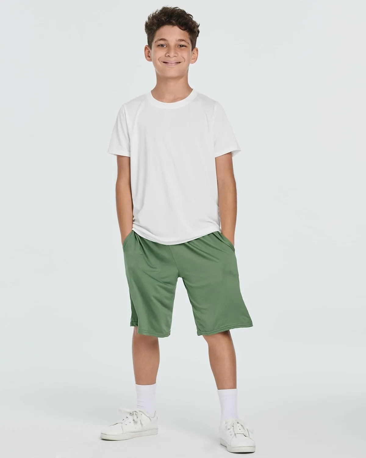 Real Essentials 5 Pack: Youth Dry-Fit Wicking Active Athletic Performance Short Sleeve T-Shirt Boys & Girls Shirts
