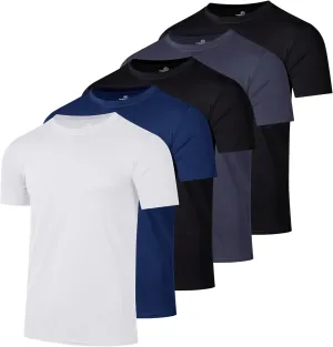 Real Essentials 5 Pack: Youth Dry-Fit Wicking Active Athletic Performance Short Sleeve T-Shirt Boys & Girls Shirts