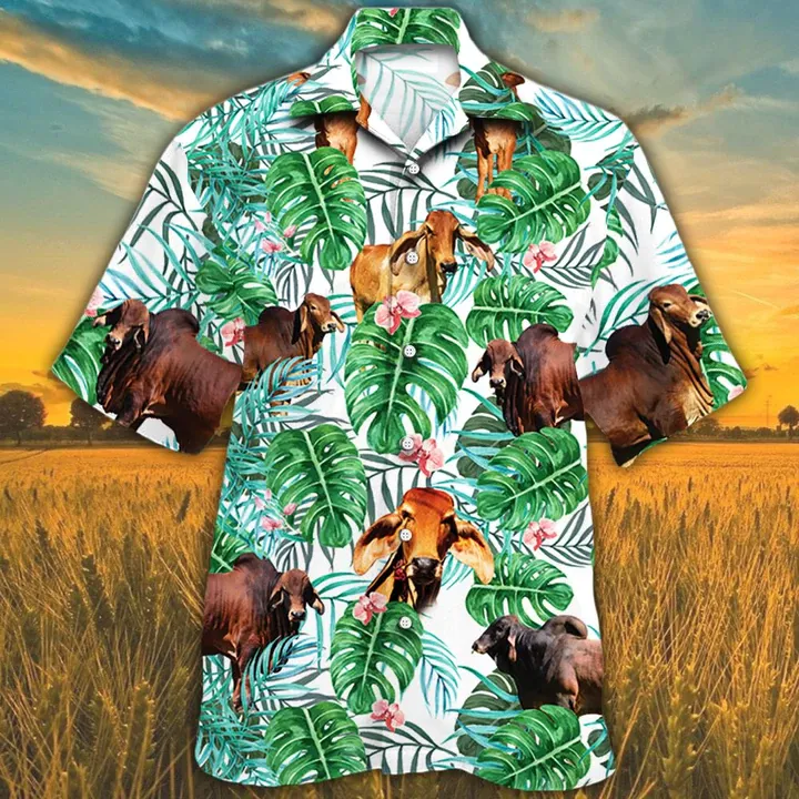 Red Brahman Tropical Plant Hawaiian Shirt, Alpaca Hawaiian shirt, Hawaiian shirts for men, women