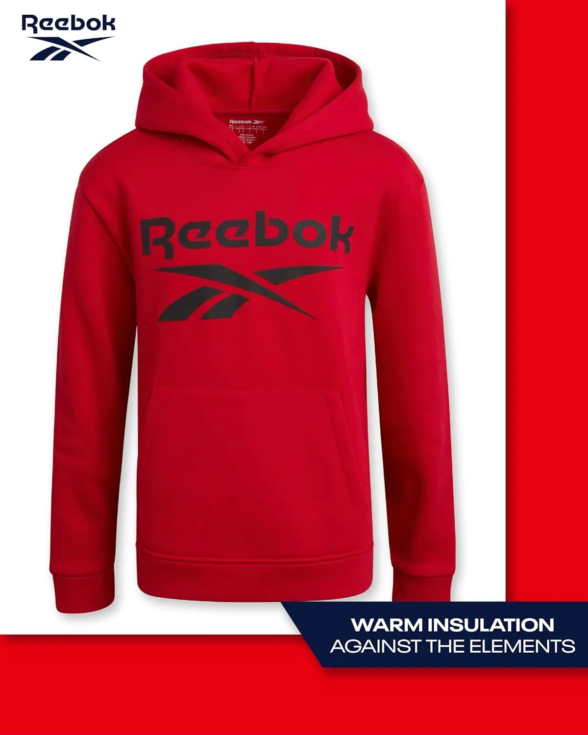 Reebok Boys' Active Sweatshirt - Fleece Pullover Hoodie Sweathsirt - Performance Activewear Sweatshirt for Boys (8-14)